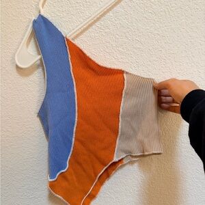 IMMODEL Orange and Blue Ribbed Top